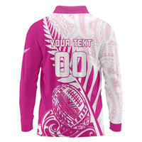 Custom New Zealand Rugby Silver Fern Long Sleeve Polo Shirt Aotearoa Maori Pink Version LT01 - Polynesian Pride