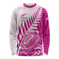 Custom New Zealand Rugby Silver Fern Long Sleeve Shirt Aotearoa Maori Pink Version LT01 Unisex Pink - Polynesian Pride
