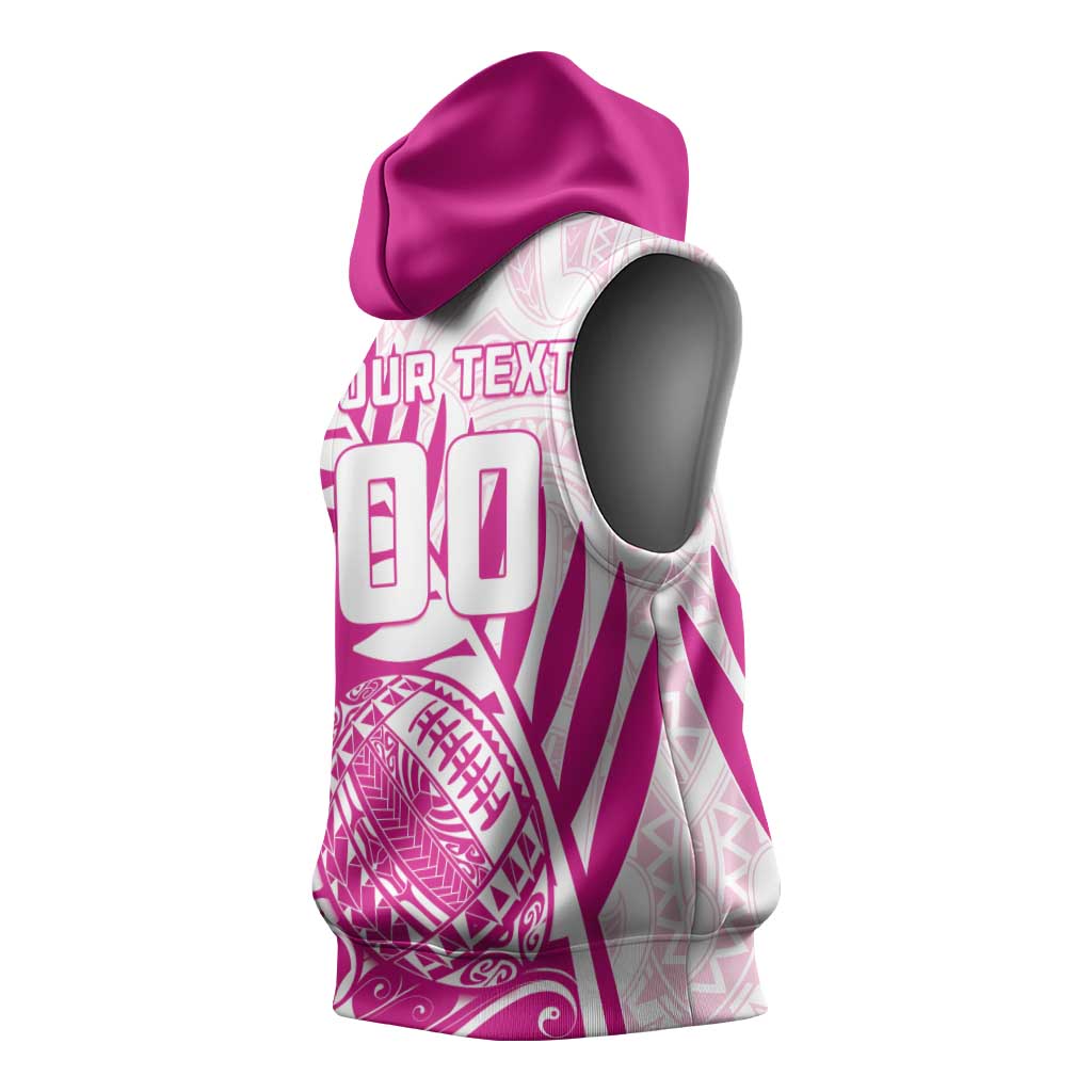 Custom New Zealand Rugby Silver Fern Sleeveless Hoodie Aotearoa Maori Pink Version LT01 - Polynesian Pride