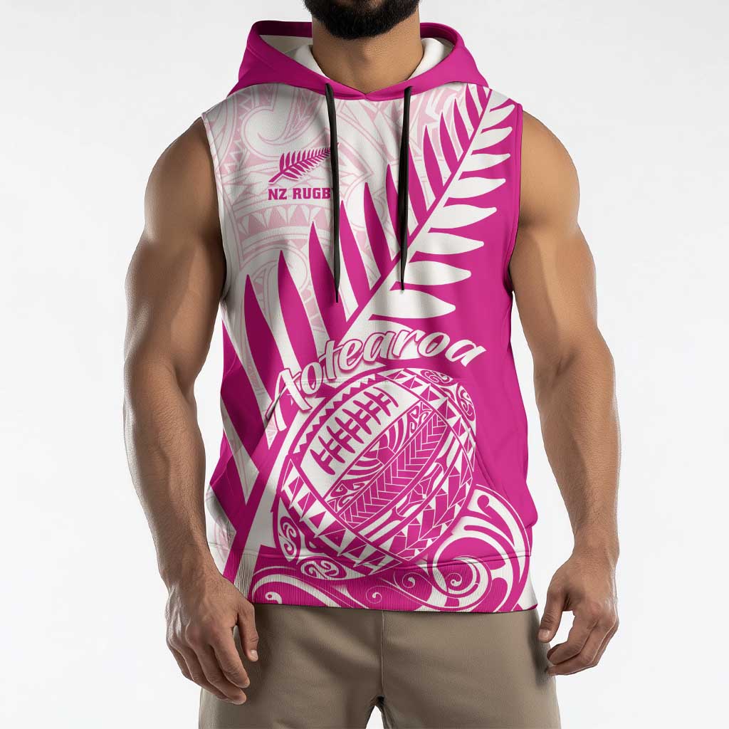 Custom New Zealand Rugby Silver Fern Sleeveless Hoodie Aotearoa Maori Pink Version LT01 - Polynesian Pride