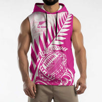 Custom New Zealand Rugby Silver Fern Sleeveless Hoodie Aotearoa Maori Pink Version LT01 - Polynesian Pride