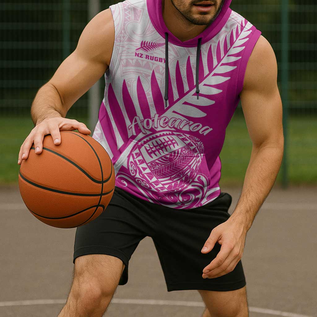 Custom New Zealand Rugby Silver Fern Sleeveless Hoodie Aotearoa Maori Pink Version LT01 - Polynesian Pride