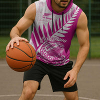 Custom New Zealand Rugby Silver Fern Sleeveless Hoodie Aotearoa Maori Pink Version LT01 - Polynesian Pride