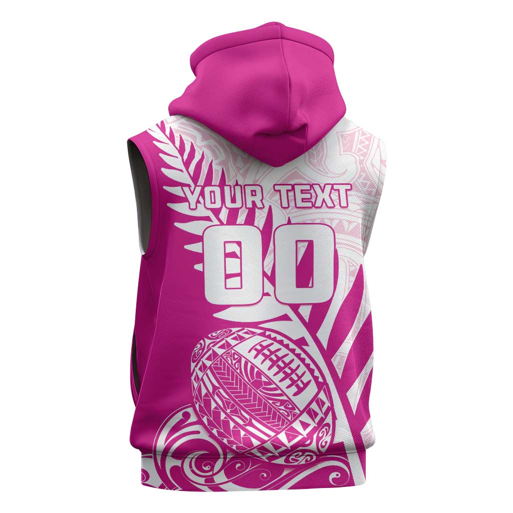 Custom New Zealand Rugby Silver Fern Sleeveless Zip Hoodie Aotearoa Maori Pink Version LT01 - Polynesian Pride