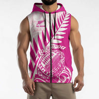Custom New Zealand Rugby Silver Fern Sleeveless Zip Hoodie Aotearoa Maori Pink Version LT01 - Polynesian Pride