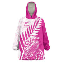 Custom New Zealand Rugby Silver Fern Wearable Blanket Hoodie Aotearoa Maori Pink Version LT01 One Size Pink - Polynesian Pride