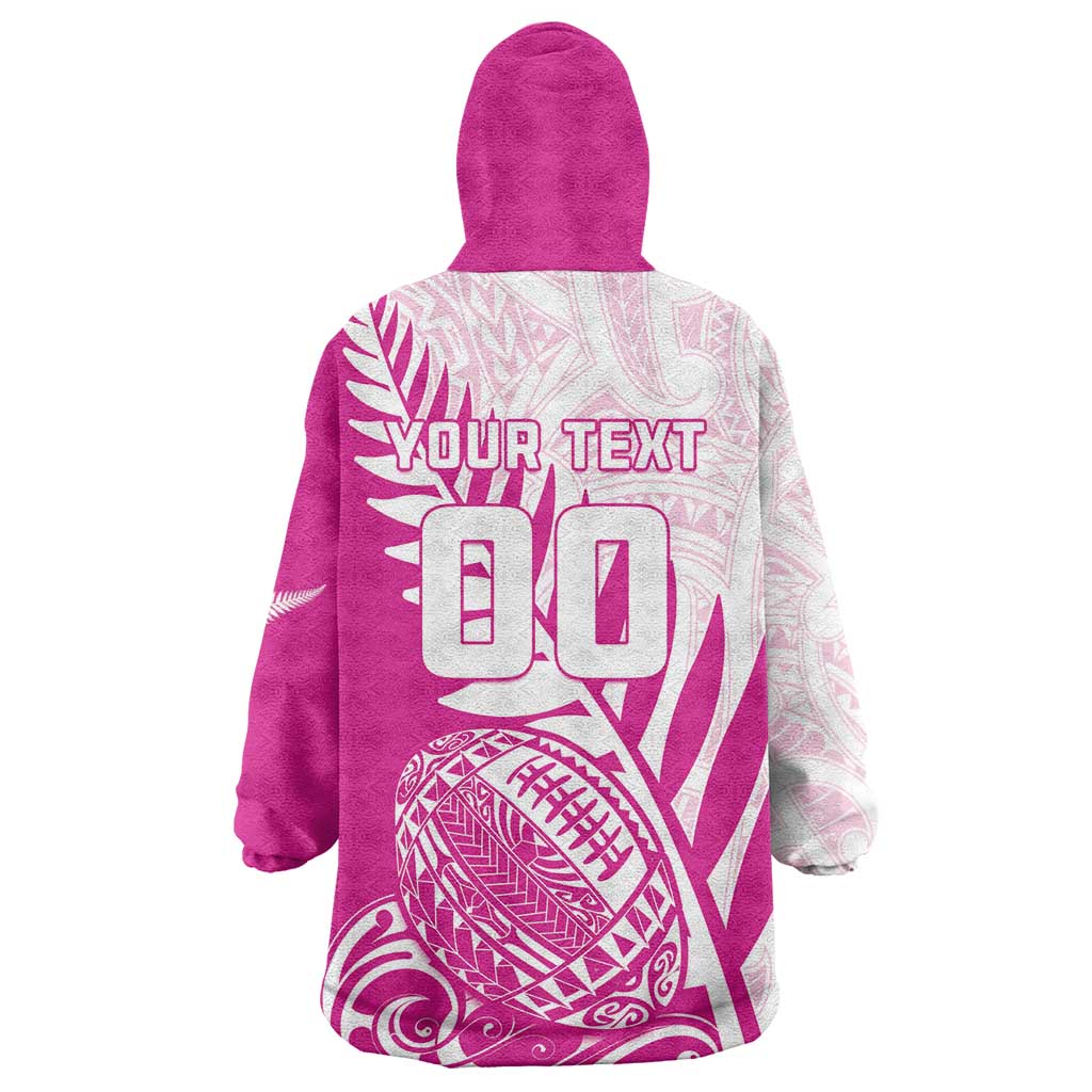 Custom New Zealand Rugby Silver Fern Wearable Blanket Hoodie Aotearoa Maori Pink Version LT01 - Polynesian Pride