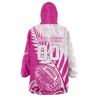 Custom New Zealand Rugby Silver Fern Wearable Blanket Hoodie Aotearoa Maori Pink Version LT01 - Polynesian Pride