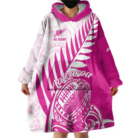 Custom New Zealand Rugby Silver Fern Wearable Blanket Hoodie Aotearoa Maori Pink Version LT01 - Polynesian Pride