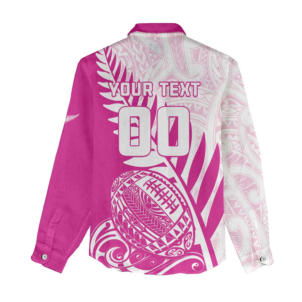 Custom New Zealand Rugby Silver Fern Women Casual Shirt Aotearoa Maori Pink Version - Polynesian Pride