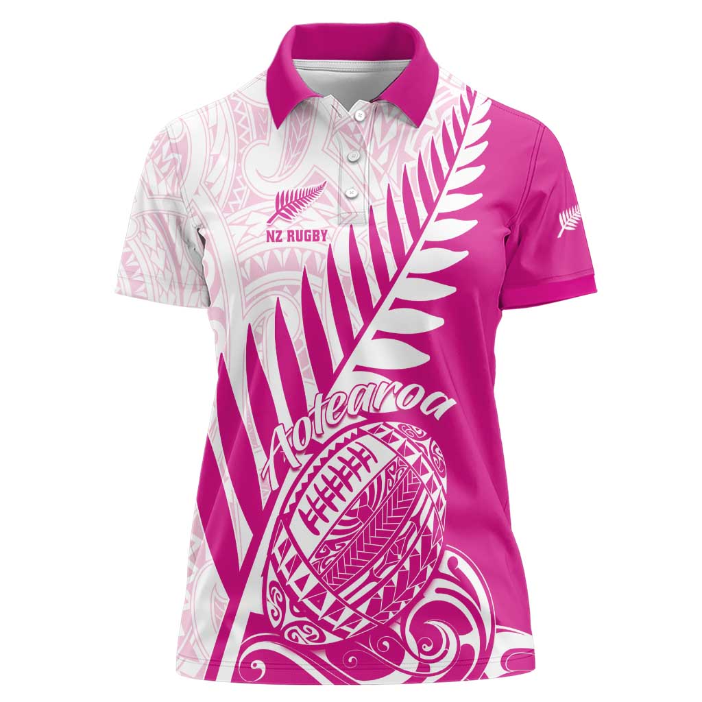 Custom New Zealand Rugby Silver Fern Women Polo Shirt Aotearoa Maori Pink Version - Polynesian Pride