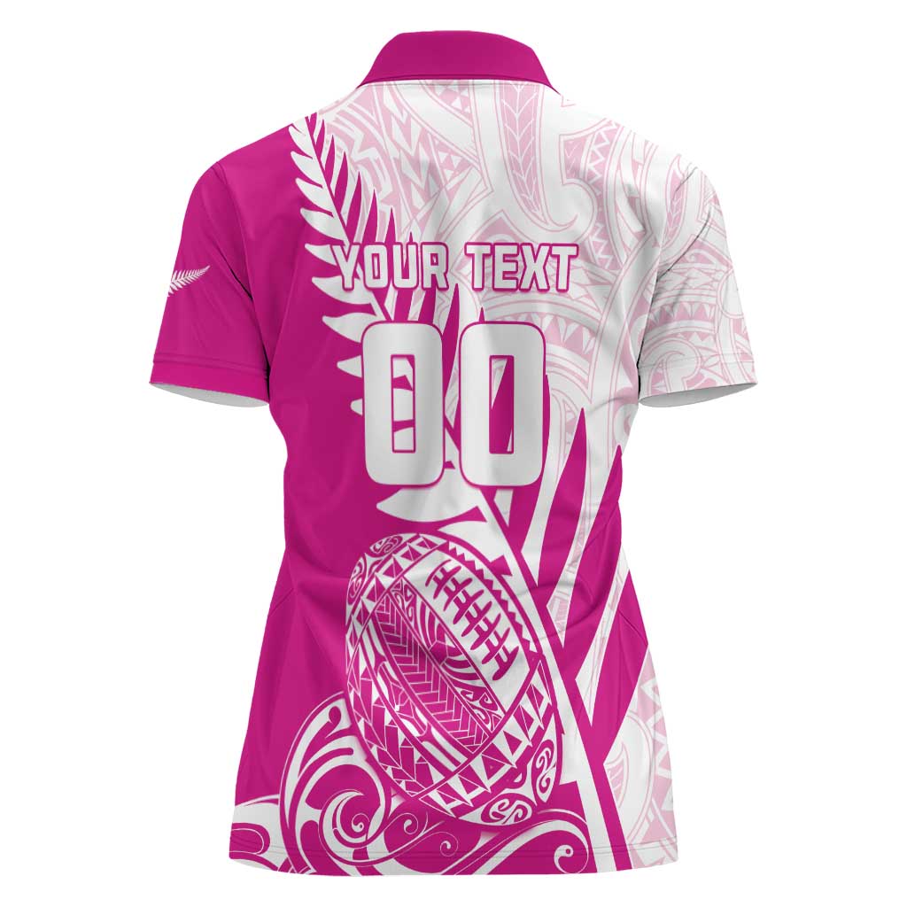 Custom New Zealand Rugby Silver Fern Women Polo Shirt Aotearoa Maori Pink Version - Polynesian Pride