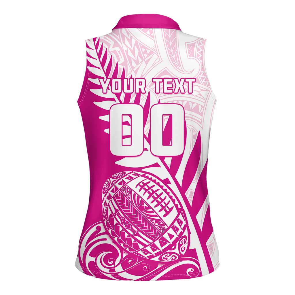 Custom New Zealand Rugby Silver Fern Women Sleeveless Polo Shirt Aotearoa Maori Pink Version LT01 - Polynesian Pride