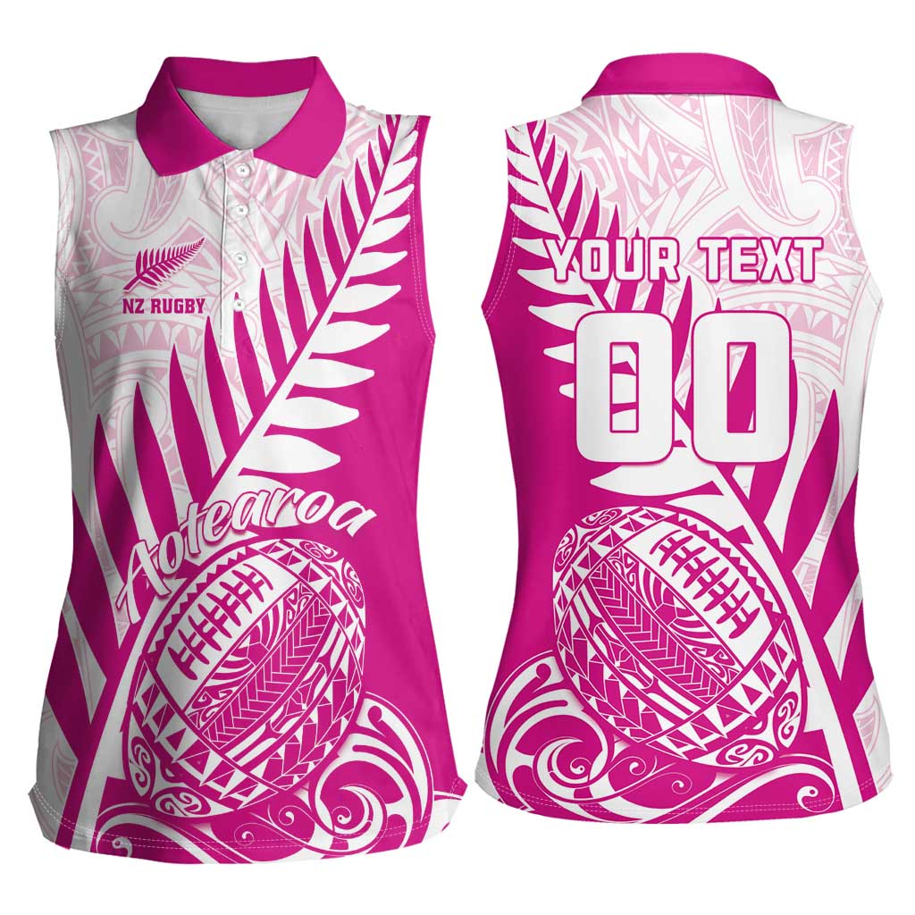 Custom New Zealand Rugby Silver Fern Women Sleeveless Polo Shirt Aotearoa Maori Pink Version LT01 - Polynesian Pride