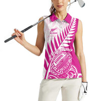 Custom New Zealand Rugby Silver Fern Women Sleeveless Polo Shirt Aotearoa Maori Pink Version LT01 - Polynesian Pride