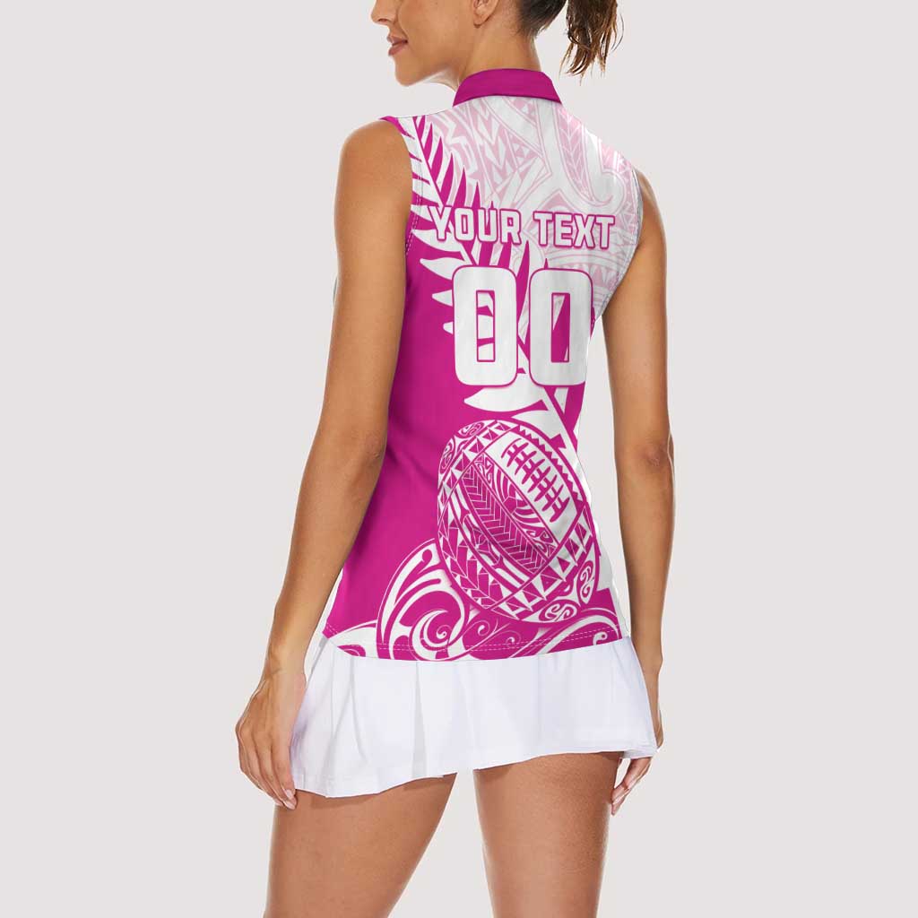 Custom New Zealand Rugby Silver Fern Women Sleeveless Polo Shirt Aotearoa Maori Pink Version LT01 - Polynesian Pride