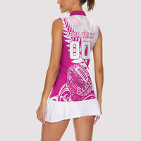 Custom New Zealand Rugby Silver Fern Women Sleeveless Polo Shirt Aotearoa Maori Pink Version LT01 - Polynesian Pride