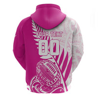 Custom New Zealand Rugby Silver Fern Zip Hoodie Aotearoa Maori Pink Version LT01 - Polynesian Pride