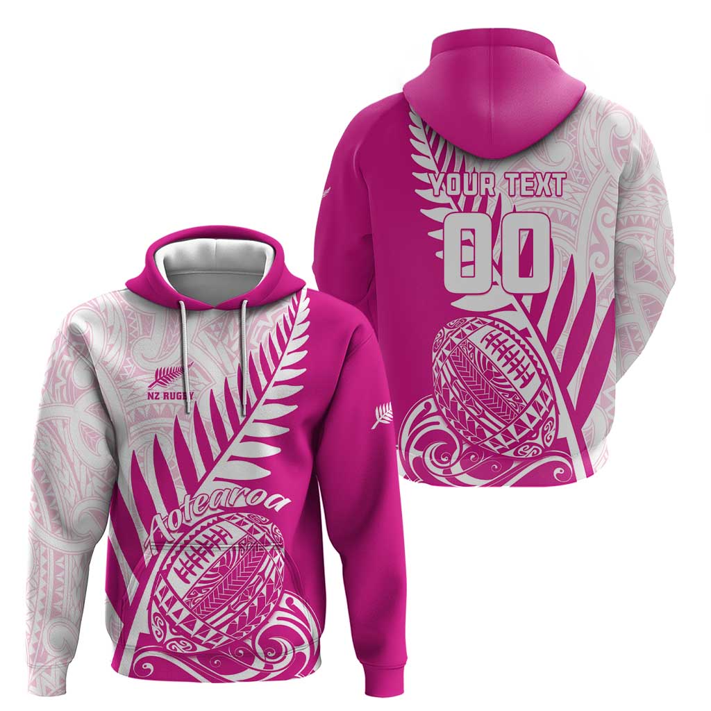 Custom New Zealand Rugby Silver Fern Zip Hoodie Aotearoa Maori Pink Version LT01 - Polynesian Pride