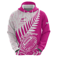 Custom New Zealand Rugby Silver Fern Zip Hoodie Aotearoa Maori Pink Version LT01 - Polynesian Pride