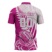 Custom New Zealand Rugby Silver Fern Zipper Polo Shirt Aotearoa Maori Pink Version LT01 - Polynesian Pride