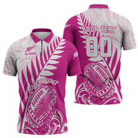 Custom New Zealand Rugby Silver Fern Zipper Polo Shirt Aotearoa Maori Pink Version LT01 - Polynesian Pride