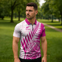 Custom New Zealand Rugby Silver Fern Zipper Polo Shirt Aotearoa Maori Pink Version LT01 - Polynesian Pride