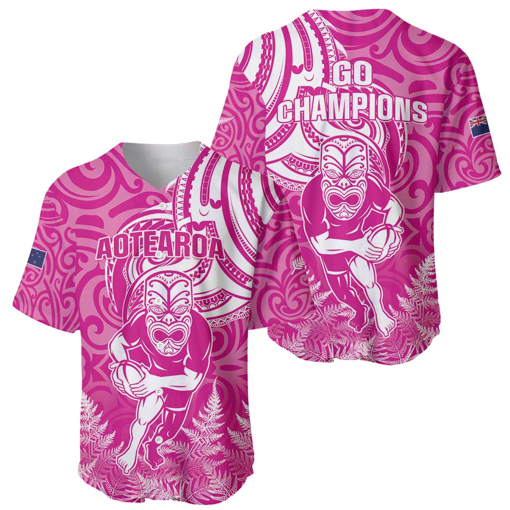 New Zealand Silver Fern Rugby All Pink Baseball Jersey Maori Tiki Player With Ta Moko Tribal LT01 - Polynesian Pride
