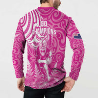 New Zealand Silver Fern Rugby All Pink Button Sweatshirt Maori Tiki Player With Ta Moko Tribal LT01 - Polynesian Pride