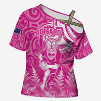 New Zealand Silver Fern Rugby All Pink Cross Shoulder Shirt Maori Tiki Player With Ta Moko Tribal LT01 Female Pink - Polynesian Pride
