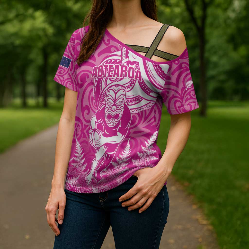 New Zealand Silver Fern Rugby All Pink Cross Shoulder Shirt Maori Tiki Player With Ta Moko Tribal LT01 - Polynesian Pride
