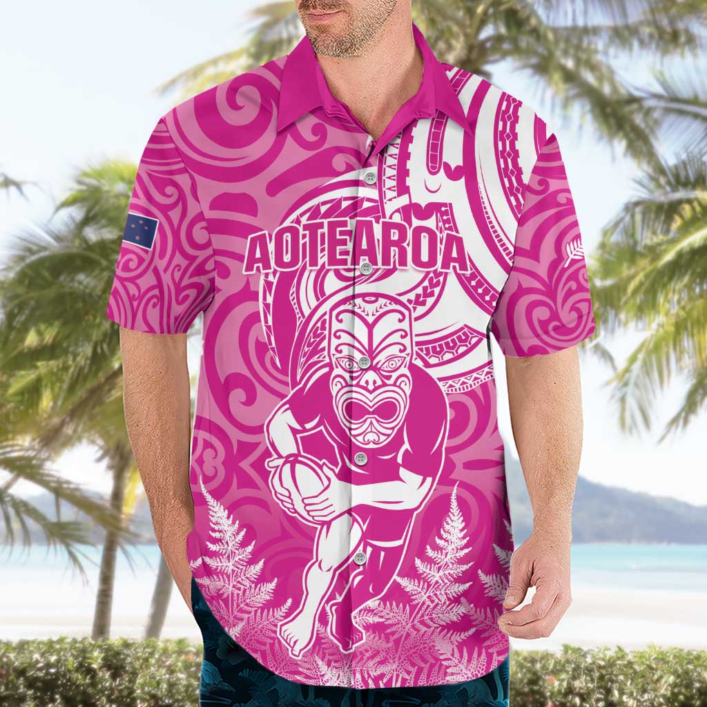 New Zealand Silver Fern Rugby All Pink Hawaiian Shirt Maori Tiki Player With Ta Moko Tribal LT01 - Polynesian Pride