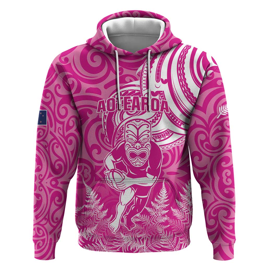 New Zealand Silver Fern Rugby All Pink Hoodie Maori Tiki Player With Ta Moko Tribal - Polynesian Pride