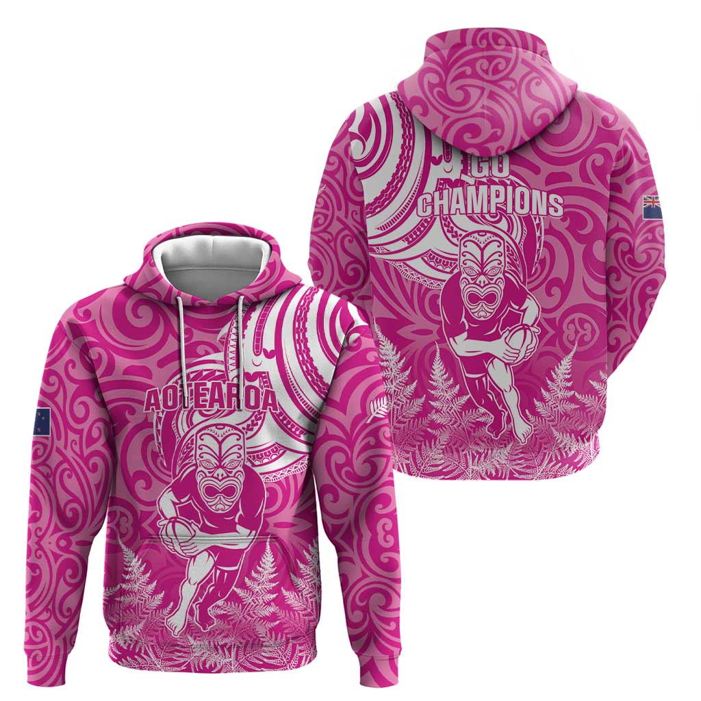 New Zealand Silver Fern Rugby All Pink Hoodie Maori Tiki Player With Ta Moko Tribal - Polynesian Pride