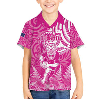 New Zealand Silver Fern Rugby All Pink Kid Hawaiian Shirt Maori Tiki Player With Ta Moko Tribal LT01 Kid Pink - Polynesian Pride