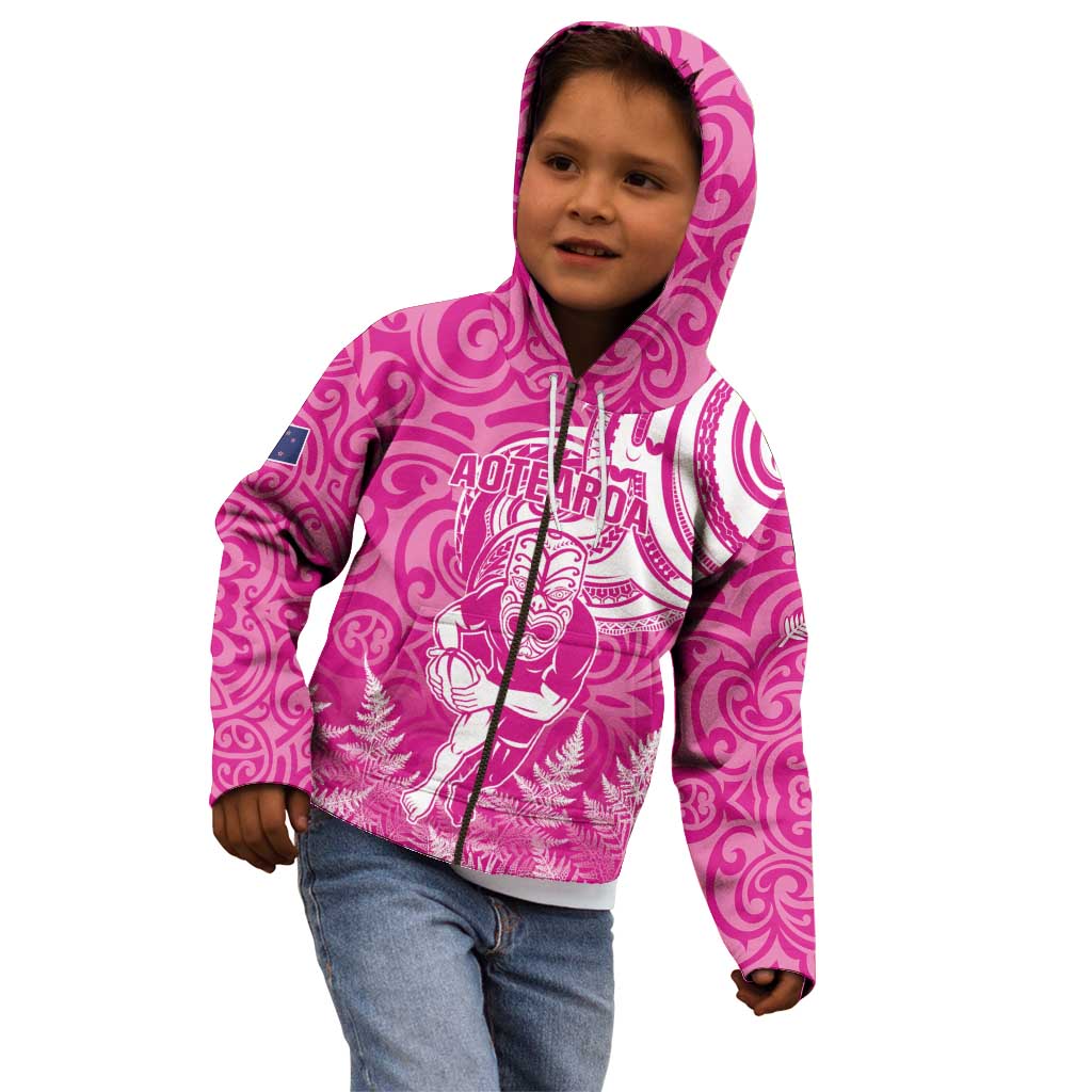New Zealand Silver Fern Rugby All Pink Kid Hoodie Maori Tiki Player With Ta Moko Tribal LT01 - Polynesian Pride