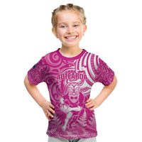 New Zealand Silver Fern Rugby All Pink Kid T Shirt Maori Tiki Player With Ta Moko Tribal LT01 Pink - Polynesian Pride