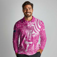 New Zealand Silver Fern Rugby All Pink Long Sleeve Polo Shirt Maori Tiki Player With Ta Moko Tribal LT01 - Polynesian Pride