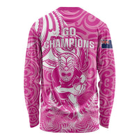 New Zealand Silver Fern Rugby All Pink Long Sleeve Shirt Maori Tiki Player With Ta Moko Tribal LT01 - Polynesian Pride