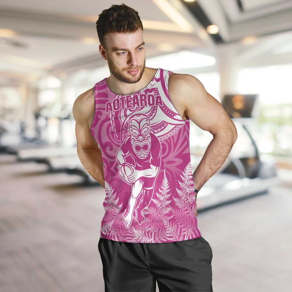 New Zealand Silver Fern Rugby All Pink Men Tank Top Maori Tiki Player With Ta Moko Tribal LT01 Pink - Polynesian Pride