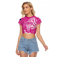 New Zealand Silver Fern Rugby All Pink Raglan Cropped T Shirt Maori Tiki Player With Ta Moko Tribal LT01 Female Pink - Polynesian Pride
