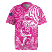 New Zealand Silver Fern Rugby All Pink Rugby Jersey Maori Tiki Player With Ta Moko Tribal LT01 Pink - Polynesian Pride