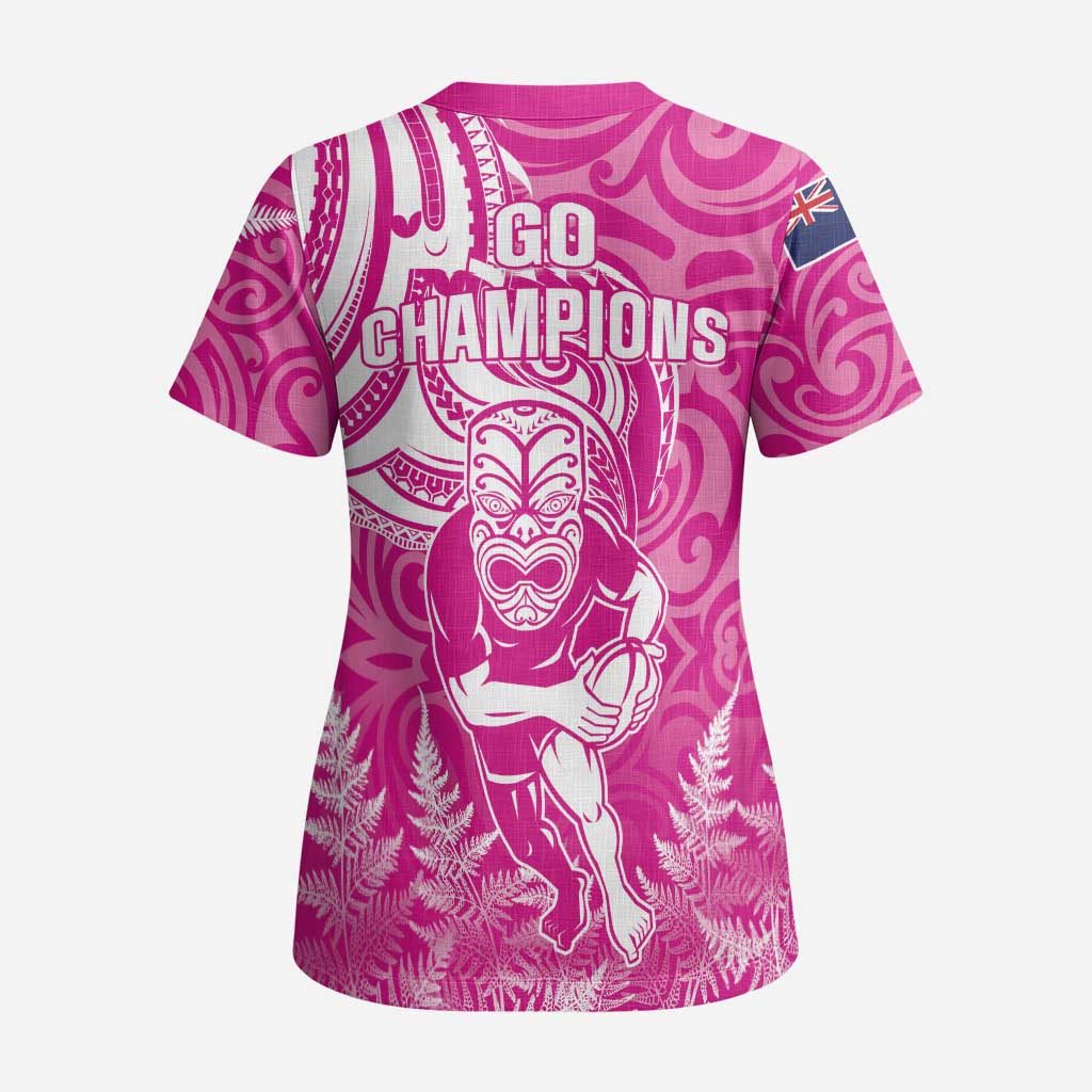 New Zealand Silver Fern Rugby All Pink Scrub Top Maori Tiki Player With Ta Moko Tribal LT01 - Polynesian Pride