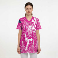 New Zealand Silver Fern Rugby All Pink Scrub Top Maori Tiki Player With Ta Moko Tribal LT01 - Polynesian Pride