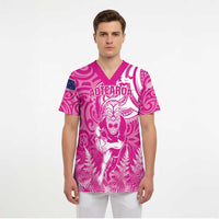 New Zealand Silver Fern Rugby All Pink Scrub Top Maori Tiki Player With Ta Moko Tribal LT01 - Polynesian Pride