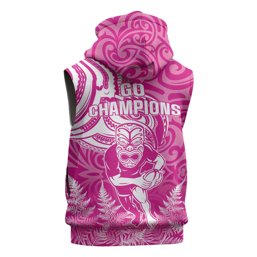 New Zealand Silver Fern Rugby All Pink Sleeveless Hoodie Maori Tiki Player With Ta Moko Tribal LT01 - Polynesian Pride