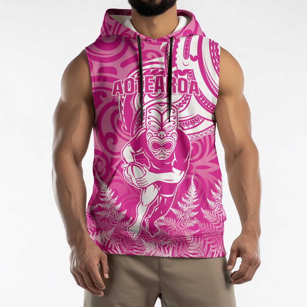 New Zealand Silver Fern Rugby All Pink Sleeveless Hoodie Maori Tiki Player With Ta Moko Tribal LT01 - Polynesian Pride