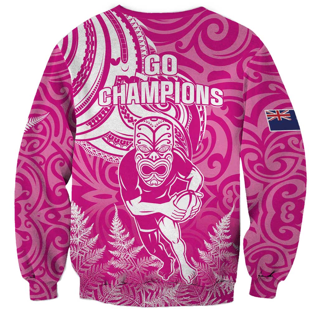 New Zealand Silver Fern Rugby All Pink Sweatshirt Maori Tiki Player With Ta Moko Tribal LT01 - Polynesian Pride