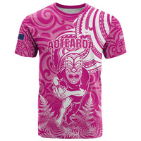 New Zealand Silver Fern Rugby All Pink T Shirt Maori Tiki Player With Ta Moko Tribal LT01 Pink - Polynesian Pride