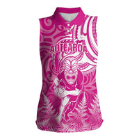 New Zealand Silver Fern Rugby All Pink Women Sleeveless Polo Shirt Maori Tiki Player With Ta Moko Tribal LT01 Female Pink - Polynesian Pride